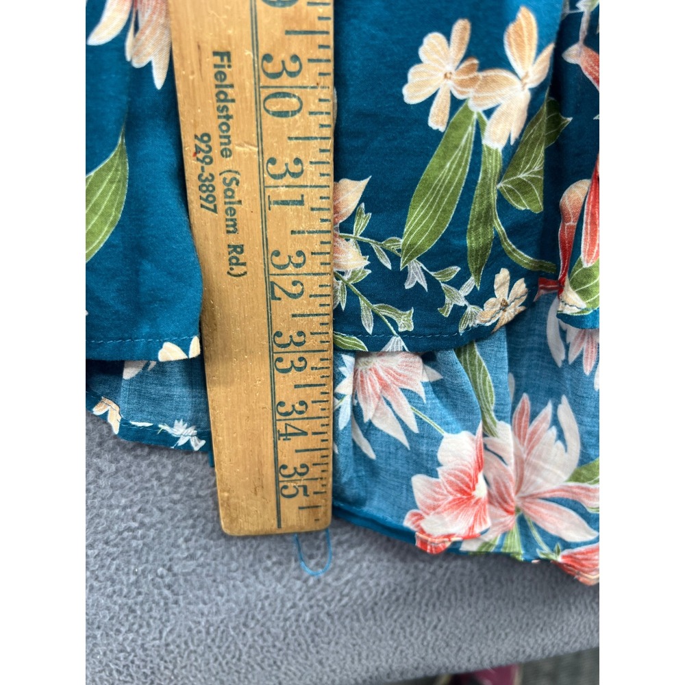 Jaase Dress Floral Halter Mini Teal Blue Orange Crochet Trim Open Back Summer XL - Picture 4 of 12